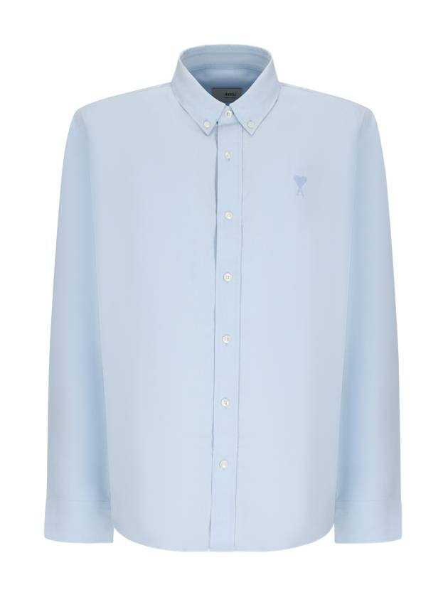 Embroidered logo long sleeve shirt light blue - AMI - BALAAN 2