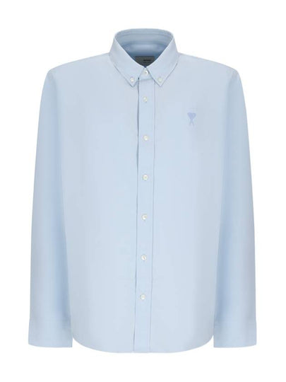 Embroidered logo long sleeve shirt light blue - AMI - BALAAN 2