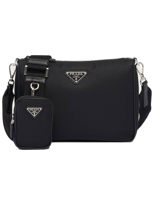 triangle logo re-nylon saffiano leather shoulder bag black - PRADA - BALAAN 2