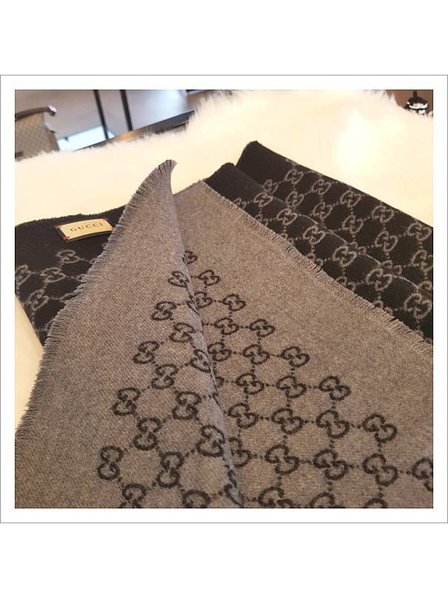 GG Jacquard Reversible Wool Muffler Grey Black - GUCCI - BALAAN 6