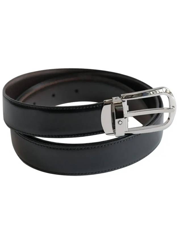 Horseshoe Buckle Reversible Leather Belt Black Brown - MONTBLANC - BALAAN 4