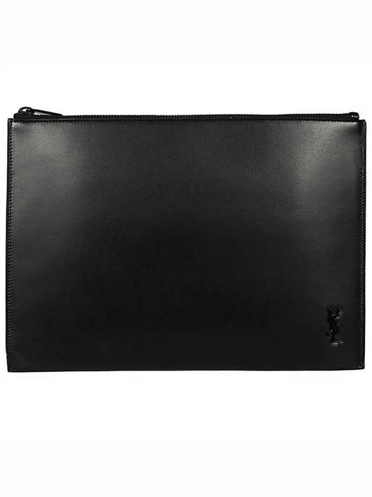 Tiny Monogram Medium Clutch Bag Black - SAINT LAURENT - BALAAN.