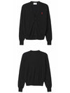 Red Heart Logo Merino Wool Cardigan Black - AMI - BALAAN 6