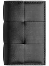 Intrecciato Cassette Leather Flap Card Wallet Black - BOTTEGA VENETA - BALAAN 3