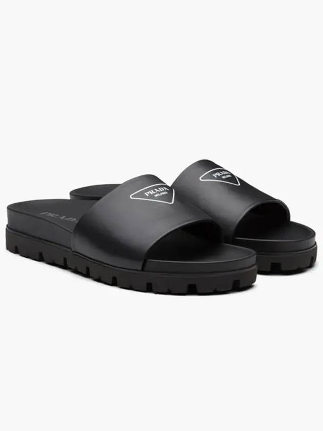 Triangle Logo Leather Band Slippers Black - PRADA - BALAAN 2