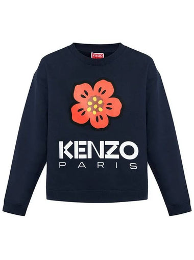 Flower Logo Brushed Sweatshirt Navy 2SW036 4ME 77 - KENZO - BALAAN 1