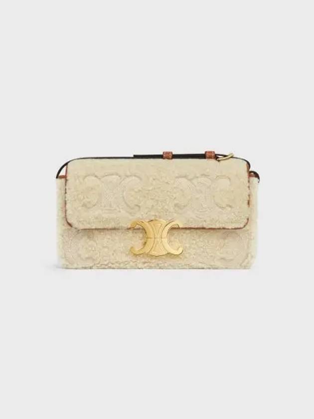 Claude Shearling Triomphe Embroideries Shoulder Bag Natural - CELINE - BALAAN 2