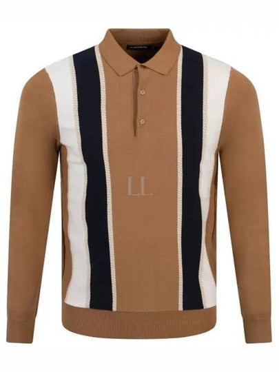 Heden Striped Knit Long Sleeve Polo Shirt Chipmunk - J.LINDEBERG - BALAAN 2