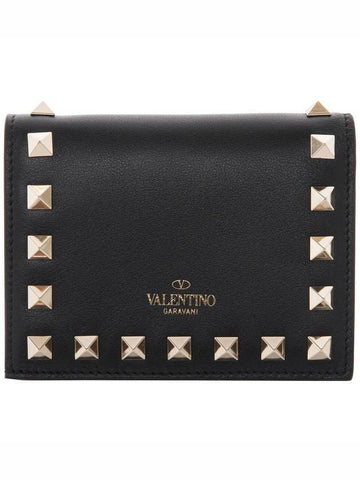 Rockstud Compact Half Wallet Black - VALENTINO - BALAAN 1