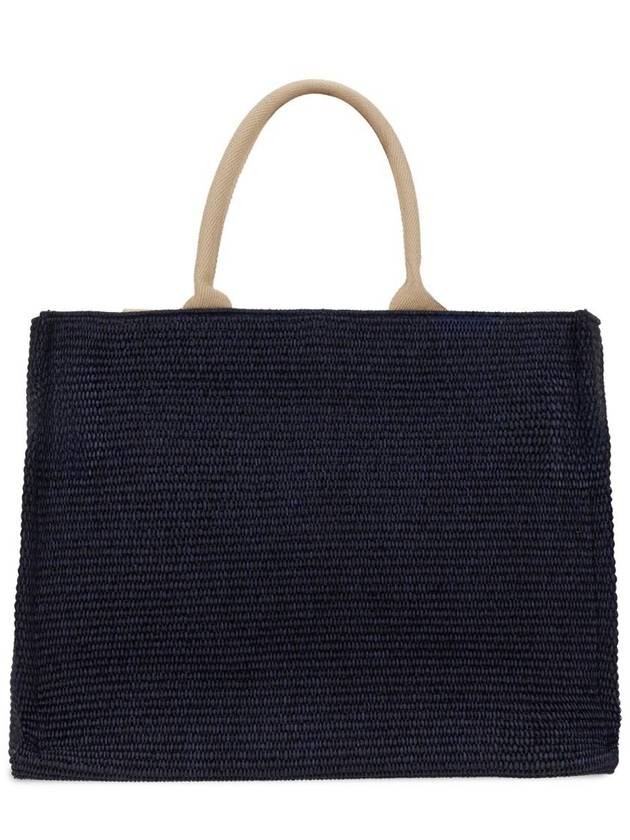 Embroidered Logo Raffia Tote Bag Navy - MARNI - BALAAN 3