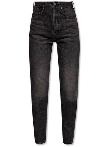 Women's High Waist Slim Dirty Medium Denim Jeans Black - SAINT LAURENT - BALAAN 1