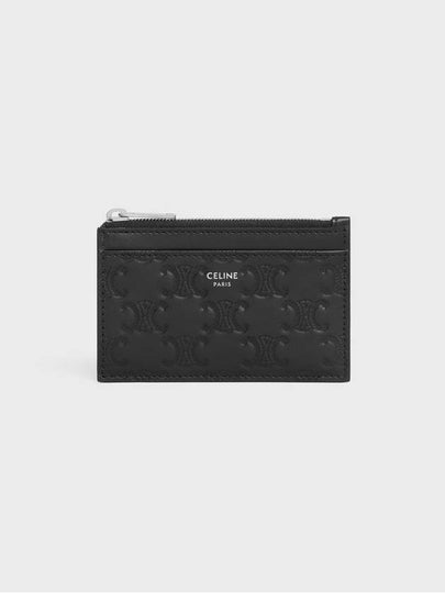 Zipper Calfskin Triomphe Embossed Card Wallet Black - CELINE - BALAAN 2