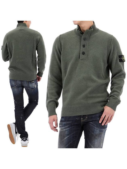 Wappen Patch Half Button Lambswool Knit Top Musk Green - STONE ISLAND - BALAAN 2