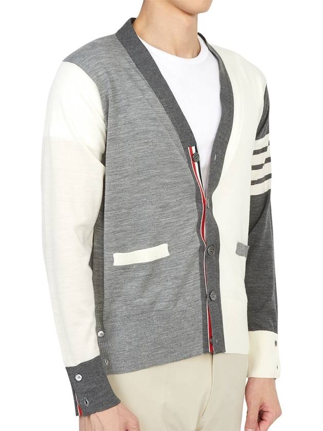 Men's Sustainable Classic Diagonal Wool Cardigan Tonal Grey - THOM BROWNE - BALAAN 9