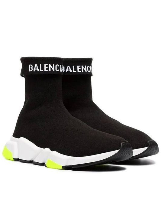 Speed ​​Cuffed Logo High Top Sneakers Neon Yellow Black - BALENCIAGA - BALAAN 2