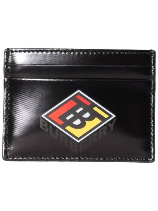 Men's Graphic TB Logo Sandon Black Card Wallet - BURBERRY - BALAAN.