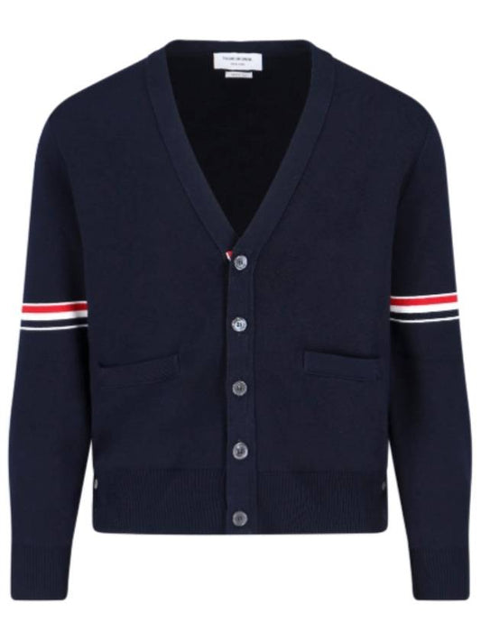 Milano Stitch Sprite Armband Cotton V-neck Cardigan Navy - THOM BROWNE - BALAAN 2