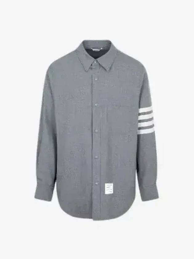 4 Bar Stripe Plain Weaving Wool Long Sleeve Shirt Grey - THOM BROWNE - BALAAN 2