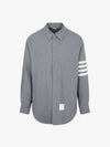 4 Bar Stripe Plain Weaving Wool Long Sleeve Shirt Grey - THOM BROWNE - BALAAN 3