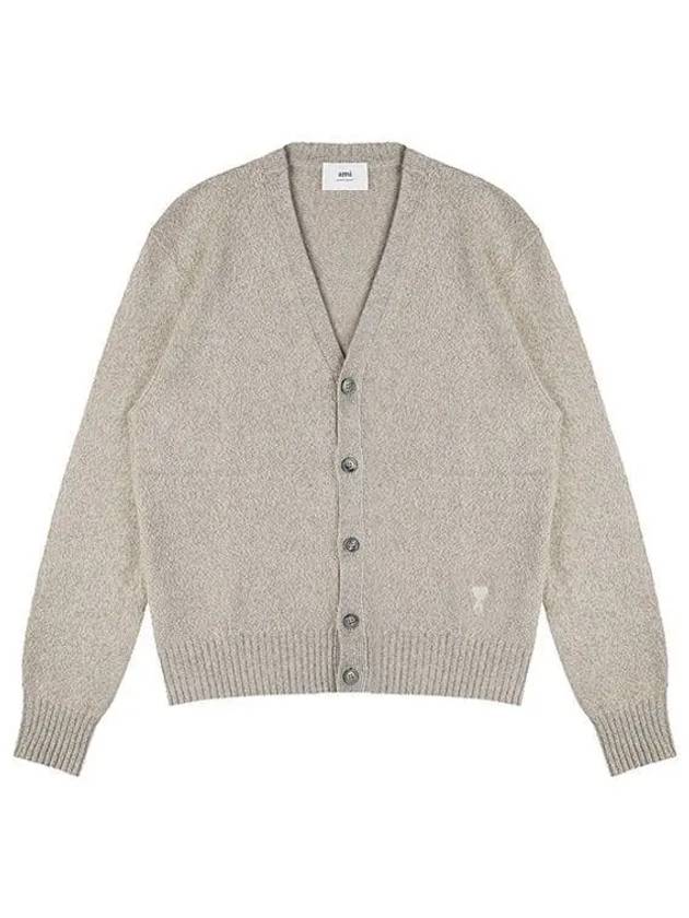 Heart Logo V-Neck Cashmere Cardigan Heather Champagne - AMI - BALAAN 2