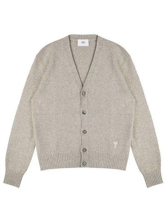 Heart Logo V-Neck Cashmere Cardigan Heather Champagne - AMI - BALAAN 2