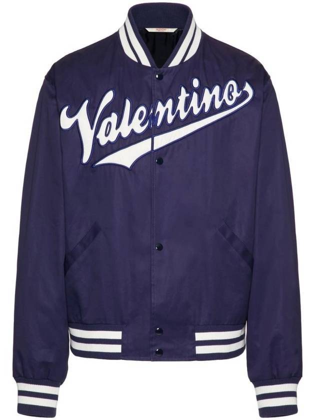 Embroidered Logo Cotton Bomber Jacket Blue - VALENTINO - BALAAN 2