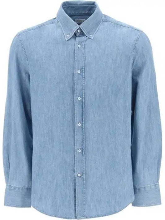Denim Long Sleeve Shirt Light Blue - BRUNELLO CUCINELLI - BALAAN.