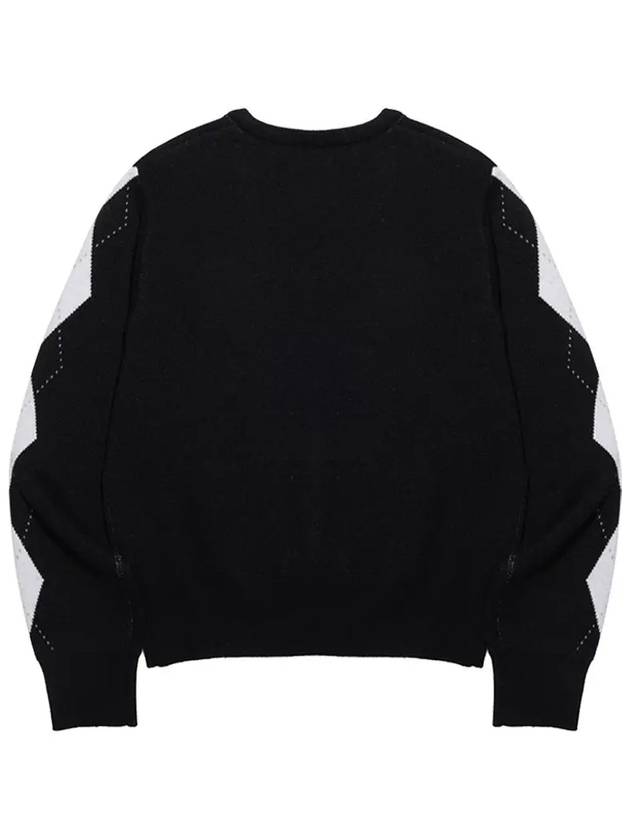 Argyle pattern sleeve V-neck semi-crop knit BLACK - 20THHOLE - BALAAN 3