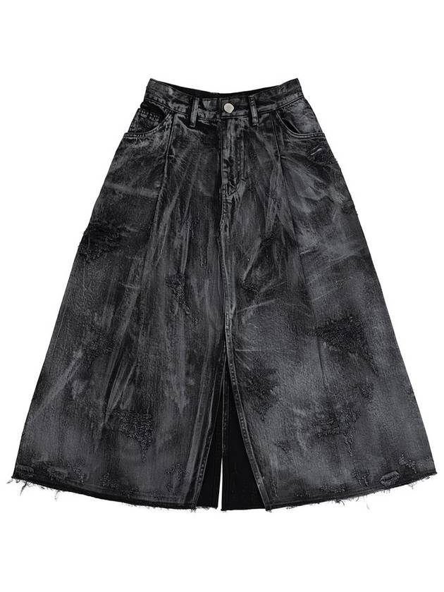 Damaged Crack Washing Denim Skirt - PEOPLE OF THE WORLD - BALAAN 3