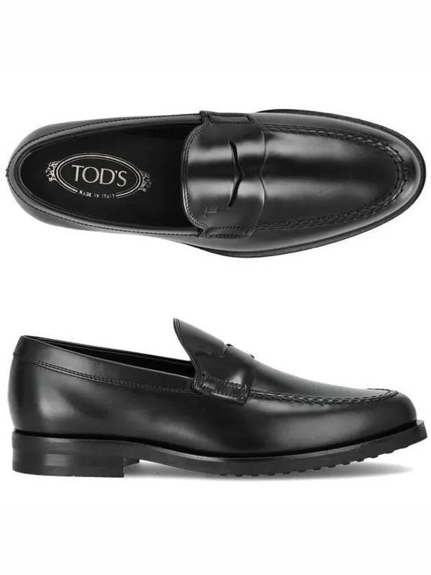 Men's Stamped Monogram Semi Glossy Leather Loafers Black - TOD'S - BALAAN 2