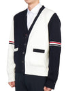 Funmix Cotton ArmBand V-Neck Cardigan White Navy - THOM BROWNE - BALAAN 6