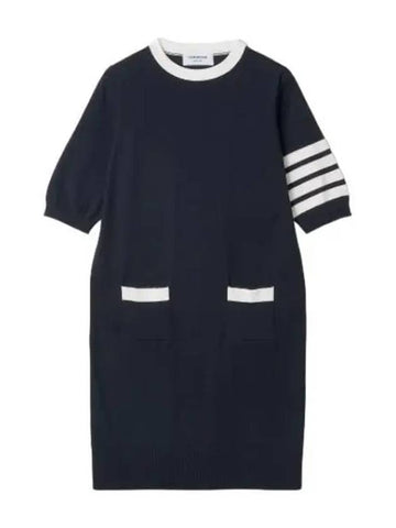 Diagonal striped short sleeve dress navy one piece - THOM BROWNE - BALAAN 1