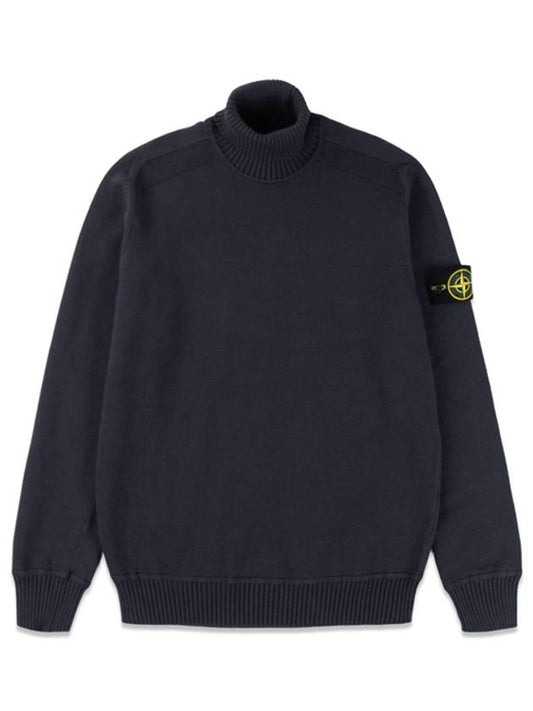 Waffen Patch Cotton Knit Turtleneck Blue - STONE ISLAND - BALAAN 2