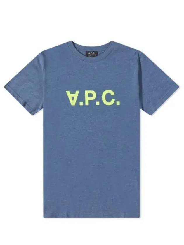 APC VPC Velvet Logo Short Sleeve T Shirt Blue COETR H26168 - A.P.C. - BALAAN 1