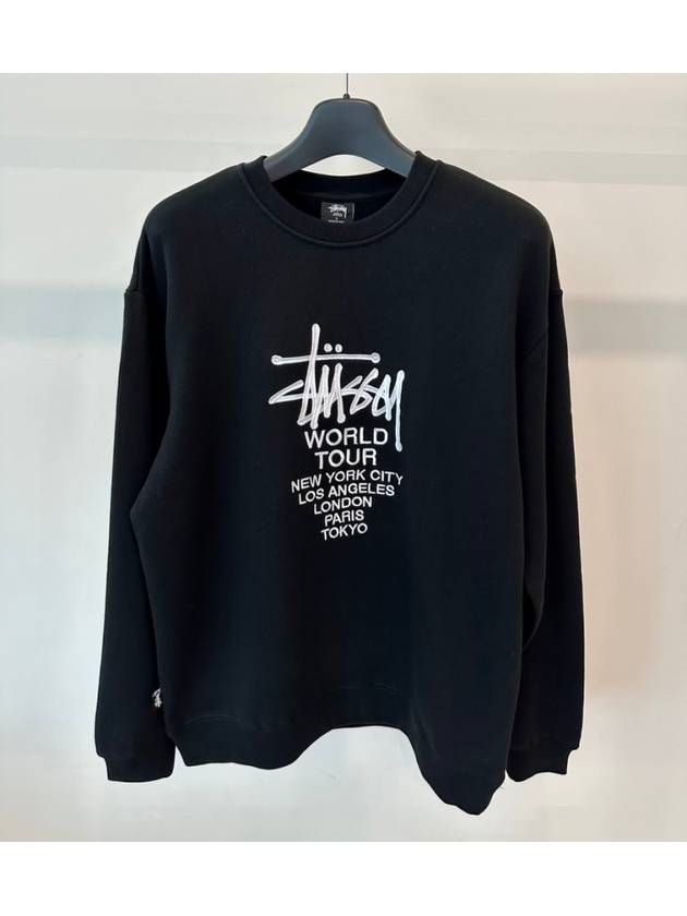 Solid World Tour Crew Neck Cotton Sweatshirt Black - STUSSY - BALAAN 7