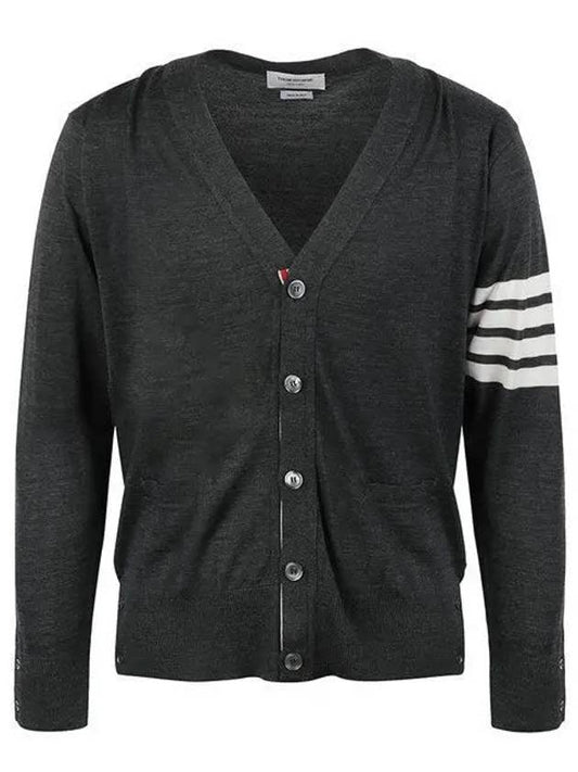 Men's Sustainable Classic Diagonal Wool Cardigan Dark Grey - THOM BROWNE - BALAAN 2