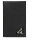 Saffiano Triangular Logo Flap Card Wallet Black - PRADA - BALAAN 2