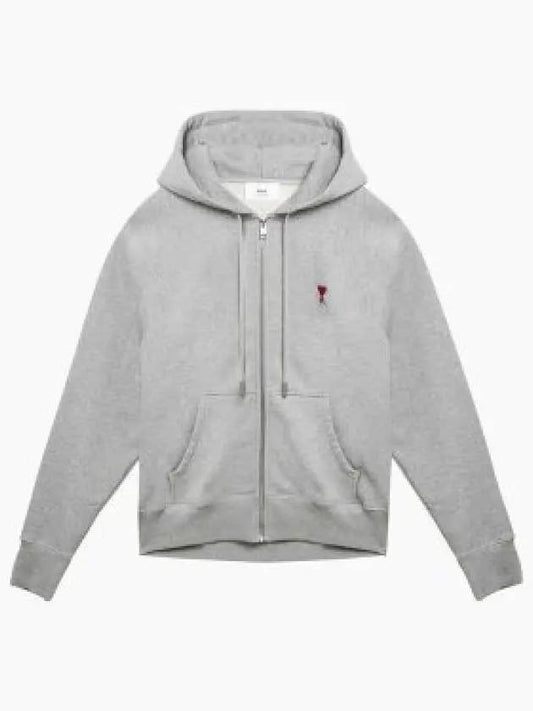 Ami De Coeur Embroid Logo Hoodie Zip-up Grey - AMI - BALAAN 2