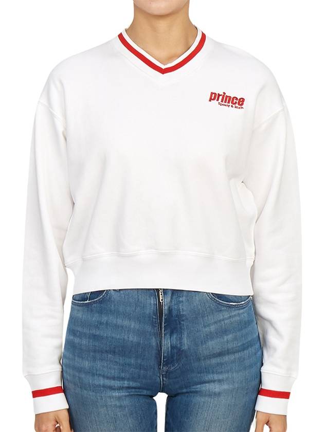 Logo V-Neck Cotton Sweatshirt White - SPORTY & RICH - BALAAN 2