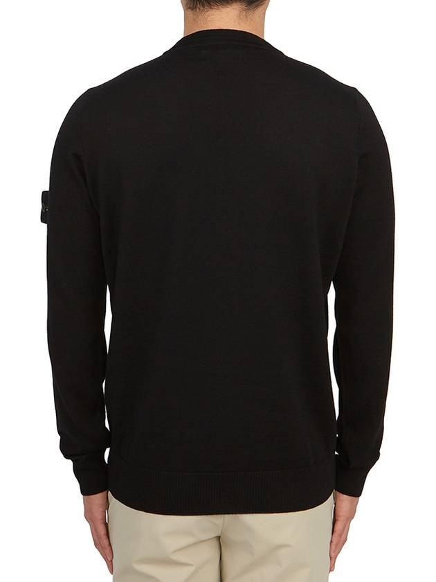 Regular Fit Crew Neck Wool Knit Top Black - STONE ISLAND - BALAAN 5