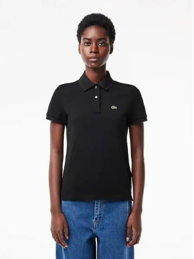 2 Button Embroidery Logo Regular Fit Polo Shirt Black - LACOSTE - BALAAN 2