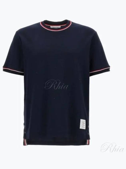 RWB Trimmed Cotton Short Sleeve T-Shirt Navy - THOM BROWNE - BALAAN 2