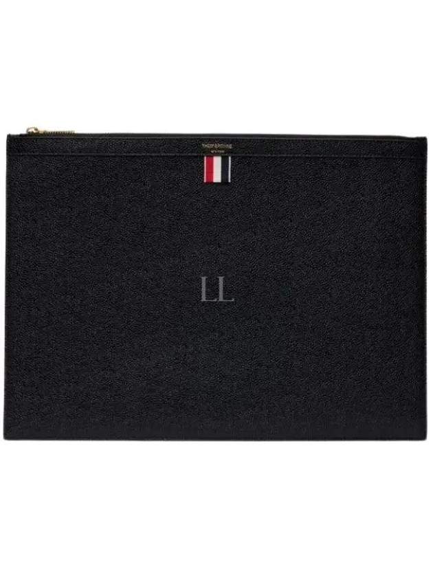 Pebble Grain Leather Large Zipper Laptop Holder Black - THOM BROWNE - BALAAN 2