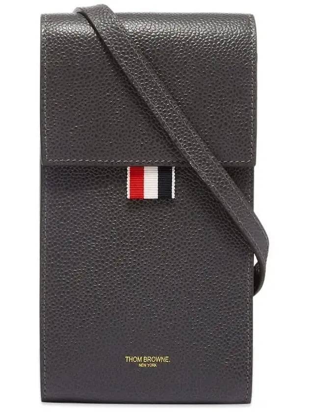 Three Stripes Strap Leather Phone Case Grey - THOM BROWNE - BALAAN.