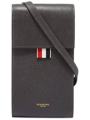 Three Stripes Strap Leather Phone Case Grey - THOM BROWNE - BALAAN 1