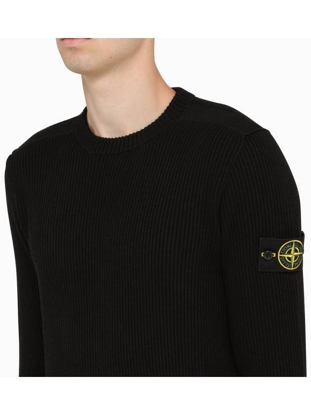 Full Rib Pure Wool Crewneck Knit Top Black - STONE ISLAND - BALAAN 3