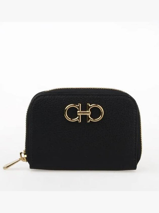 Women's Gancini Logo Zipper Card Wallet Black - SALVATORE FERRAGAMO - BALAAN 2