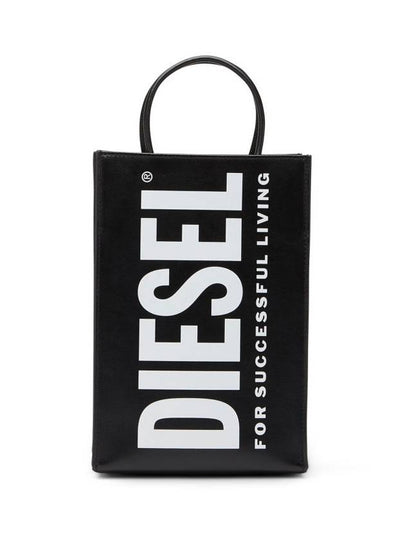 Logo Leather Medium Shopper Tote Bag Black - DIESEL - BALAAN 2