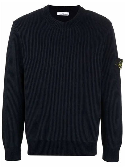 Wappen Patch Cotton Chenille Crew Neck Pullover Knit Top Navy - STONE ISLAND - BALAAN 2