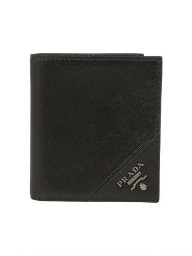 Saffiano Triangle Logo Half Wallet Black - PRADA - BALAAN 2